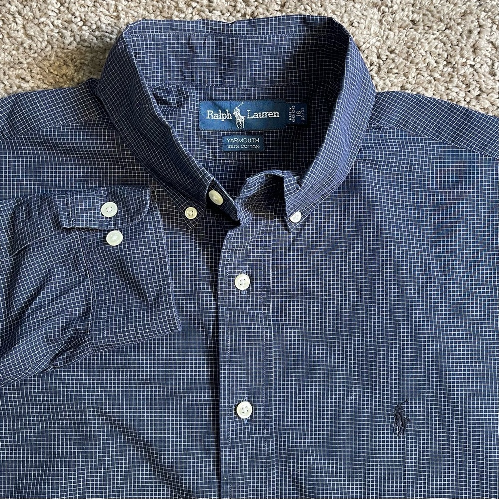 Ralph Lauren 16 (32/33) casual button‎ down shirt business preppy navy cotton